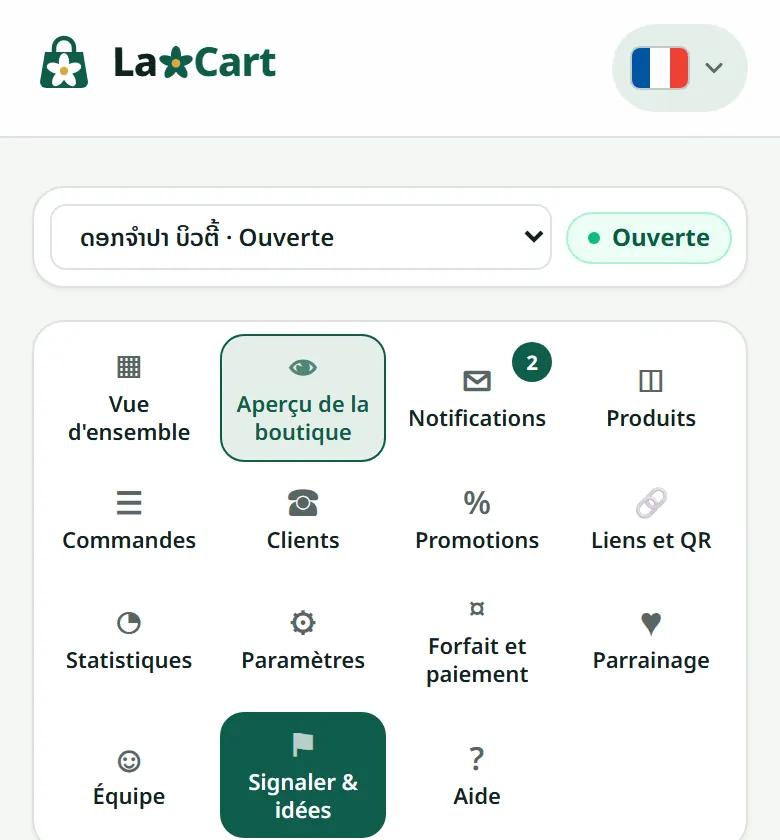 « Signaler & idées » dans le menu de votre boutique.